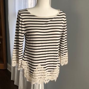 WHBM striped tee with lace
